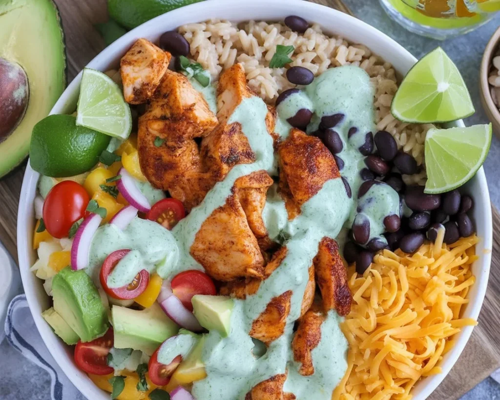 Delicious chicken taco cheese bowl topped with cheddar cheese, avocado, and corn.