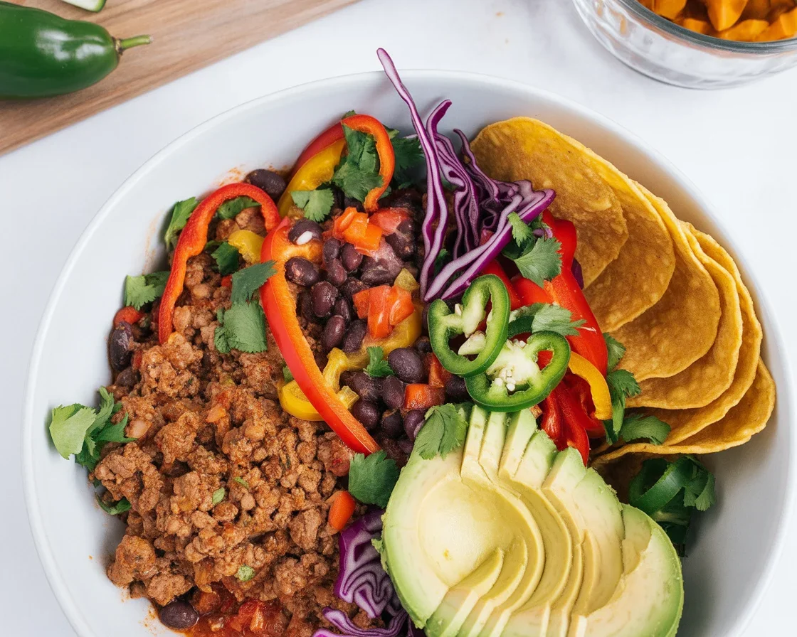 Delicious healthy taco bowls with fresh ingredients and vibrant toppings
