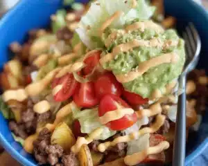 recipe for big mac in a bowl 8 Big Mac in a bowl with ground beef, secret sauce, lettuce, and pickles.
