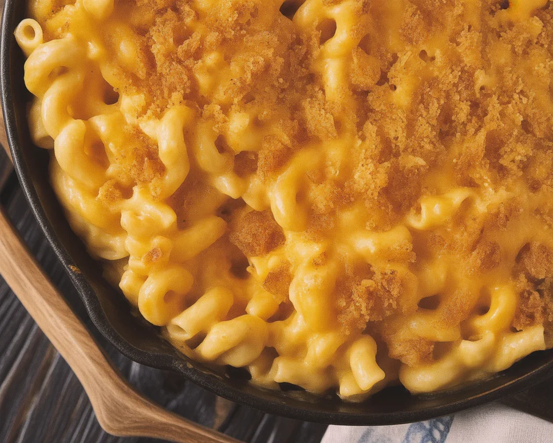 Creamy smoked mac and cheese with breadcrumbs cooked on a Pit Boss grill