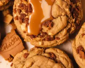 Biscoff Stuffed Cookies with creamy cookie butter center on a plate.