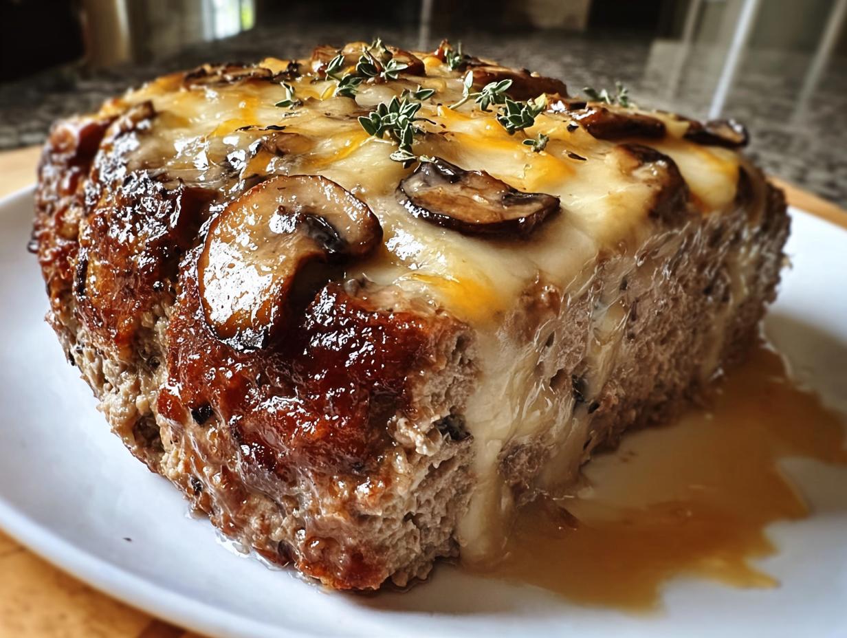 Mushroom Swiss Cheese Meatloaf: 1 Amazing Dinner - Mushroom Swiss Cheese Meatloaf - additional detail