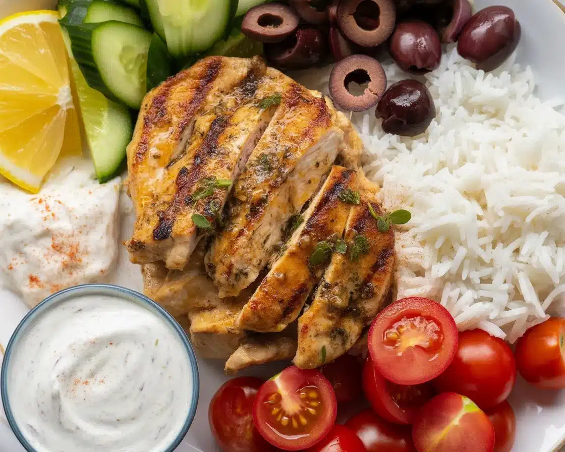 Delicious bowl of Greek Chili Chicken with olives, artichokes, and spices