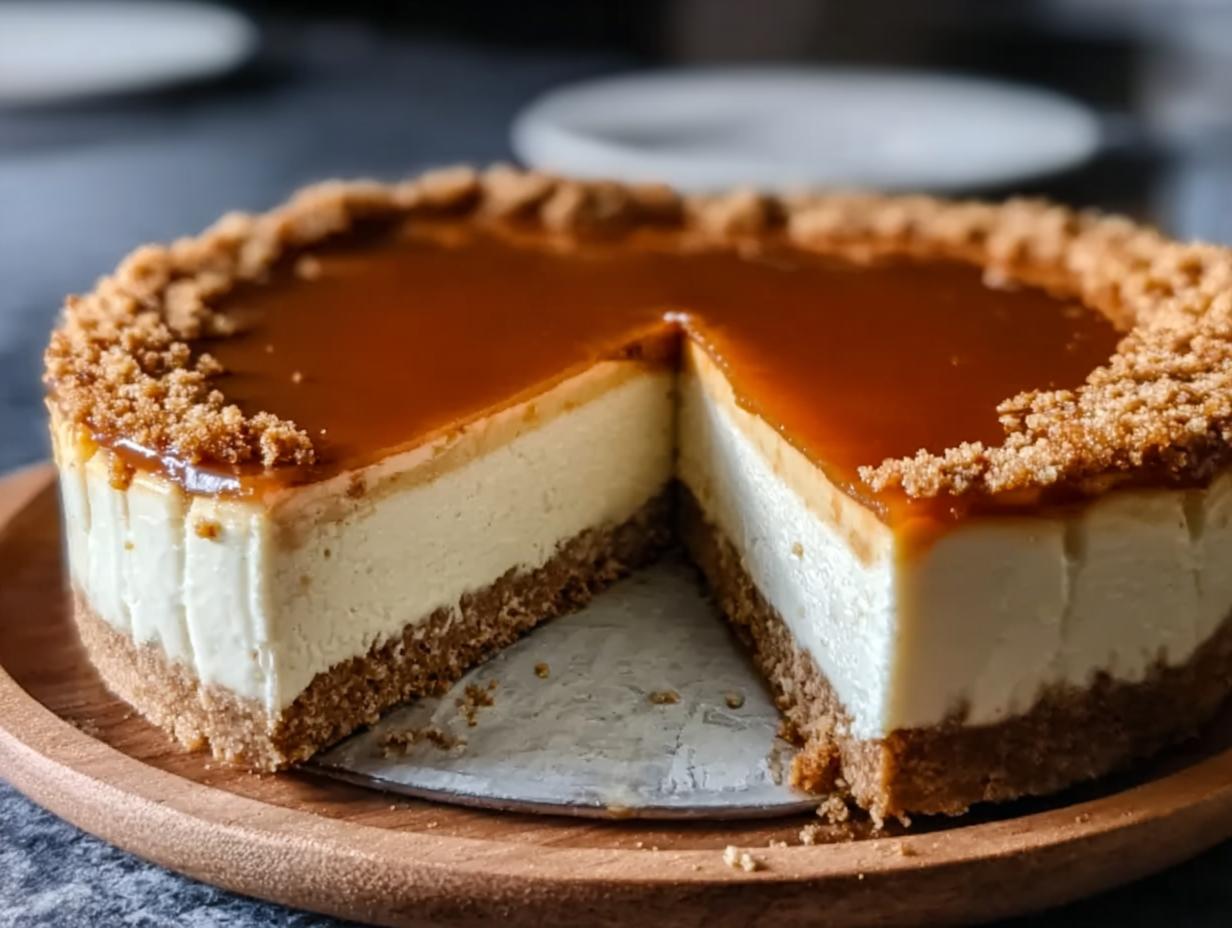 Bake Maple Bourbon Cheesecake: A slice showing creamy texture and topping
