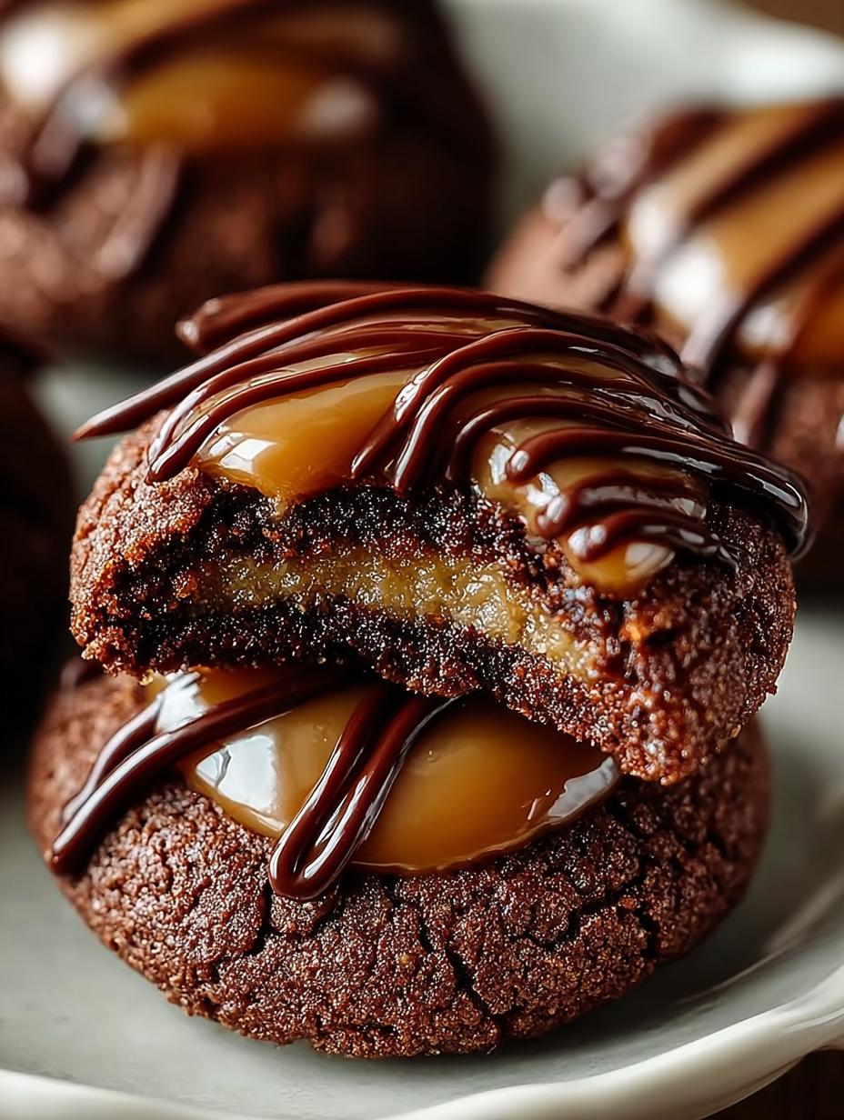 Chocolate Caramel Thumbprint Cookies
