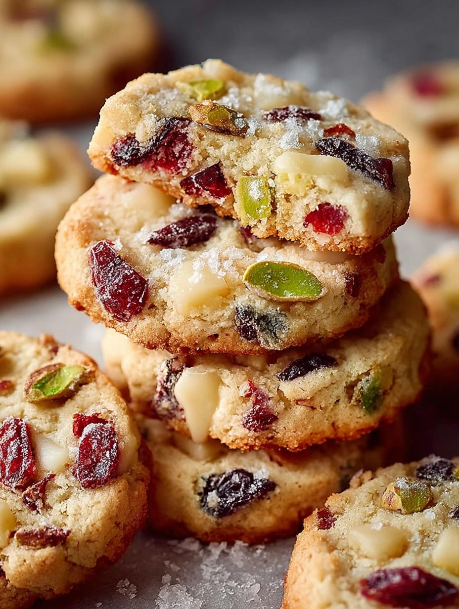Delicious cranberry pistachio shortbread cookies on a festive plate