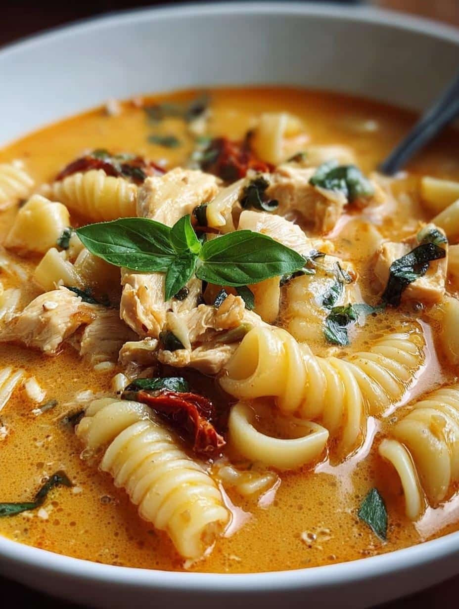 Creamy Sun Dried Tomato: 1 Amazing Comfort Soup 2 Creamy Sun Dried Tomato Soup with pasta and sun-dried tomatoes