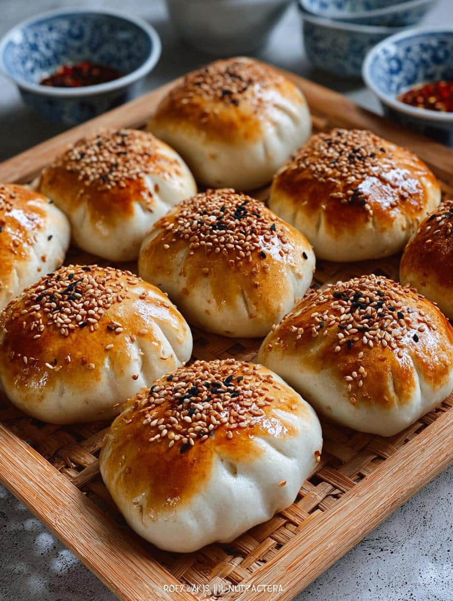 Kao Bao: Amazing 25-Min Baked Lamb Buns 2 Kao Bao: Amazing 25-Min Baked Lamb Buns - Close-up of golden-brown Kao Bao with sesame seeds