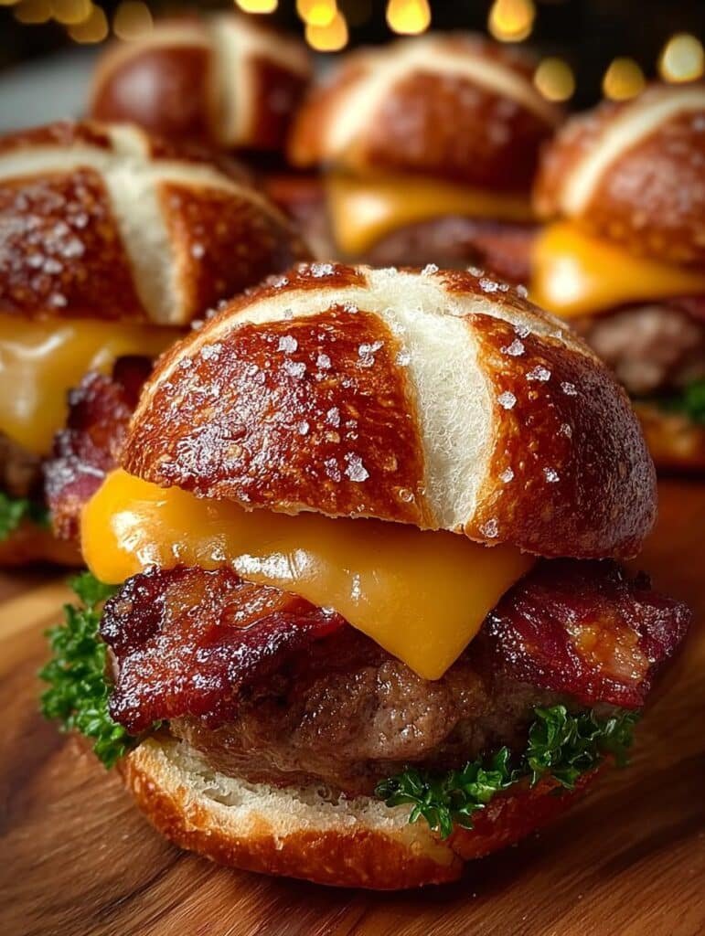 Bacon Cheeseburger Pretzel Sliders