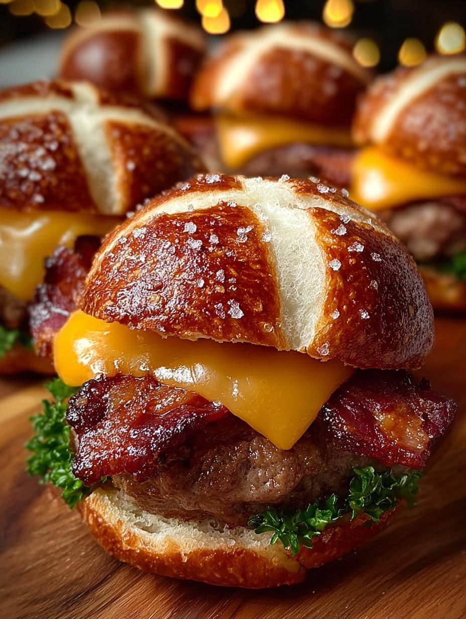 Bacon Cheeseburger Pretzel Sliders: 18 Irresistible Bites 1 Bacon Cheeseburger Pretzel Sliders