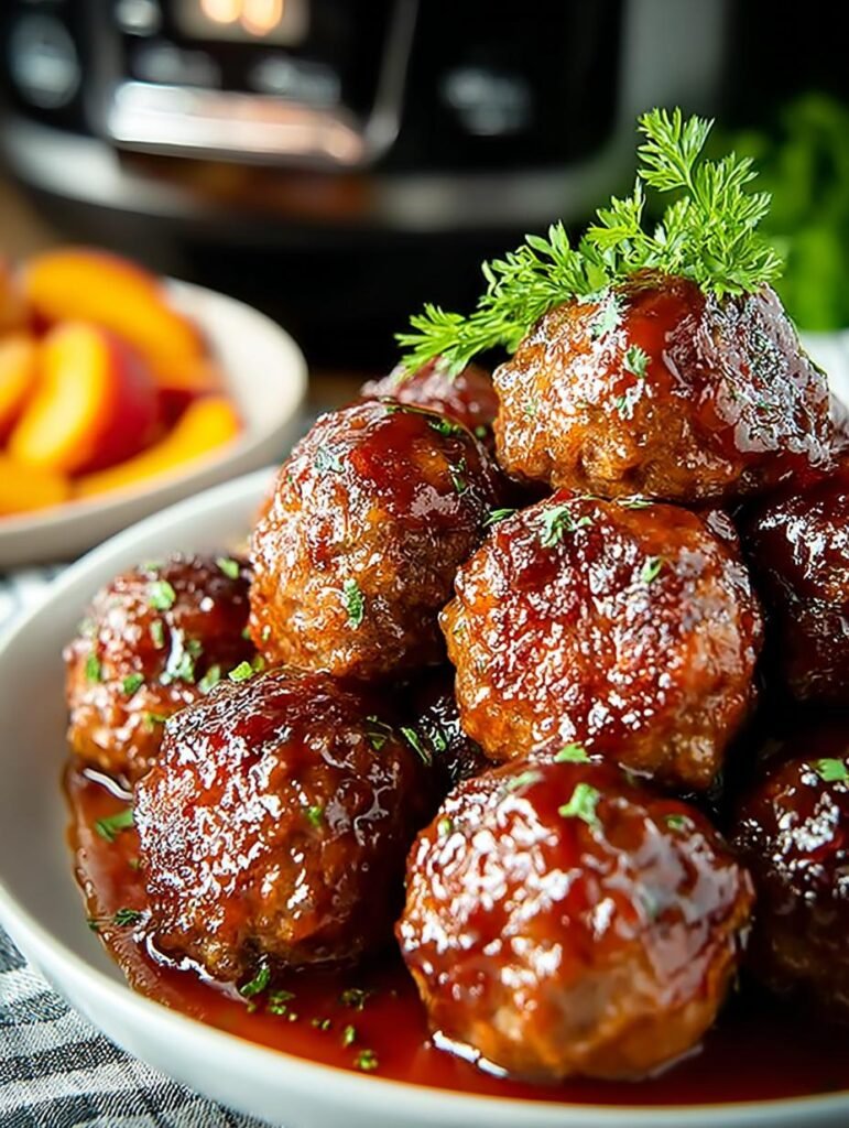 Crockpot Bbq Peach Meatballs