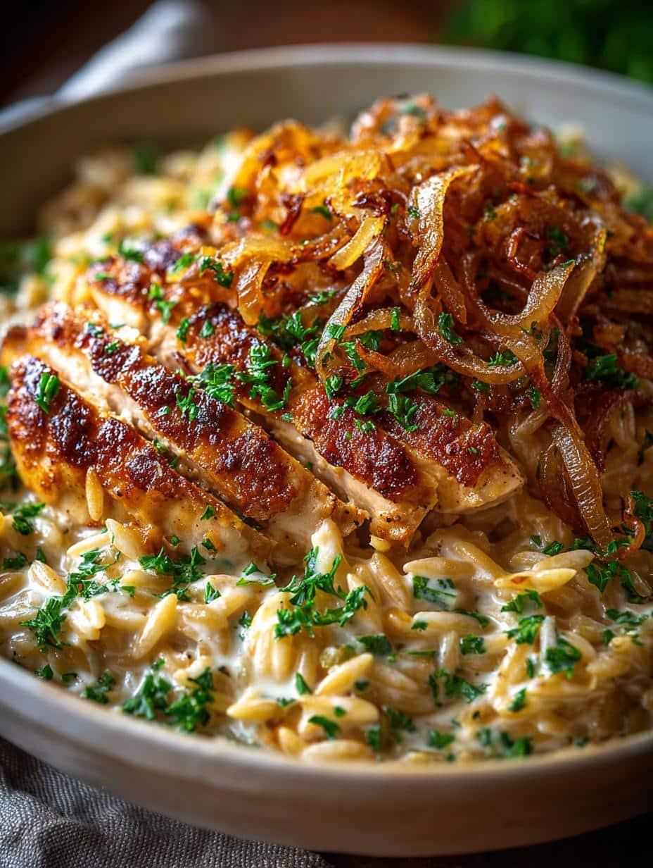 French Onion Chicken Orzo: 5 Comforting Recipe Secrets 1 French Onion Chicken Orzo