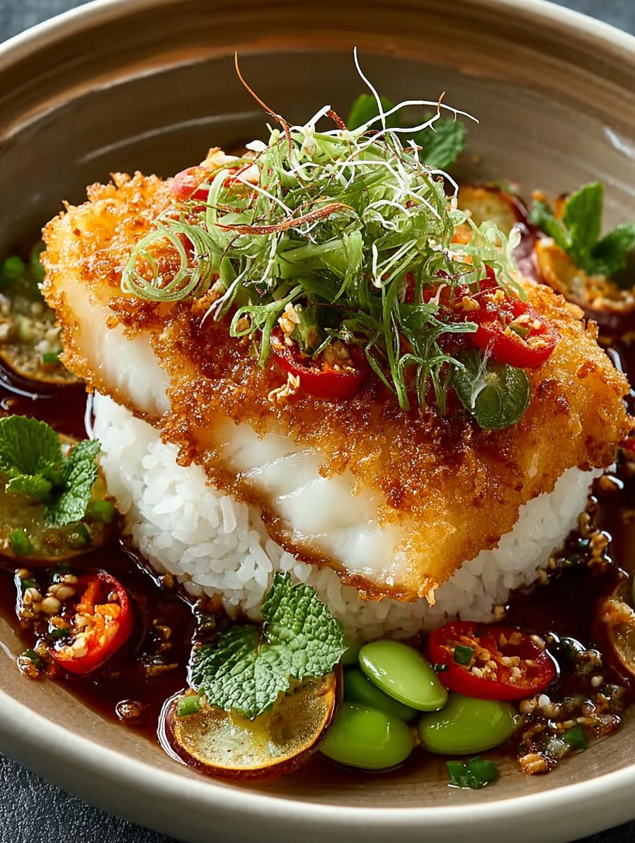 Halibut Tempura with Japanese Pickles & Rice Delight - Halibut Tempura with Japanese - main visual representation