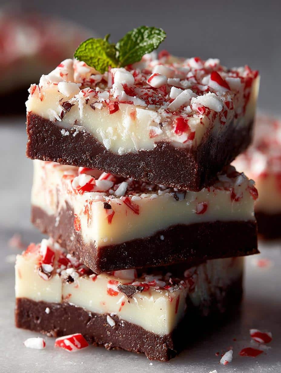 Peppermint Bark Fudge: 5 Layers of Holiday Bliss 3 Delicious Peppermint Bark Fudge cut into squares ready to serve