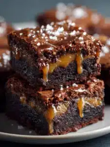 Chocolate salted butterscotch brownies served on a plate
