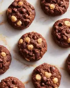 Cocoa Banana Chickpea Cookies on a wooden tray, healthy and delicious treat.