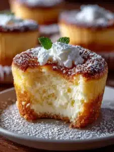 Fluffy Japanese Cotton Cheesecake Cupcakes topped with cream and berries