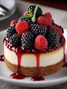Heavenly Blackberry Raspberry Cheesecake 3 Heavenly Blackberry Raspberry Cheesecake topped with fresh blackberries and raspberries.