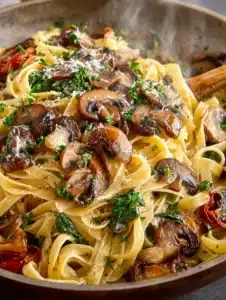 Mushroom Pasta 3 Delicious Mushroom Pasta with creamy sauce and fresh herbs
