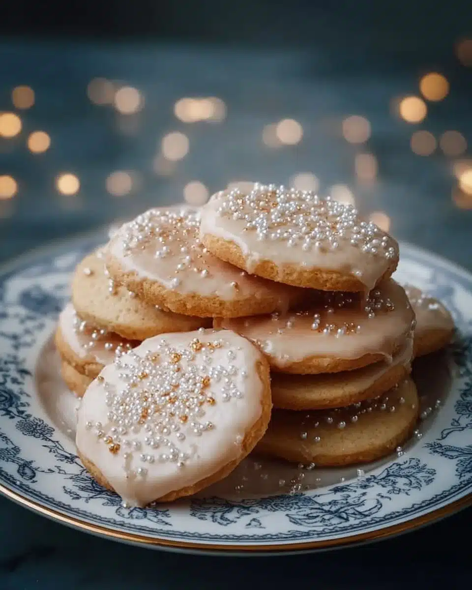 Sparkling Vanilla Cookies 1 Sparkling Vanilla Cookies arranged on a decorative plate