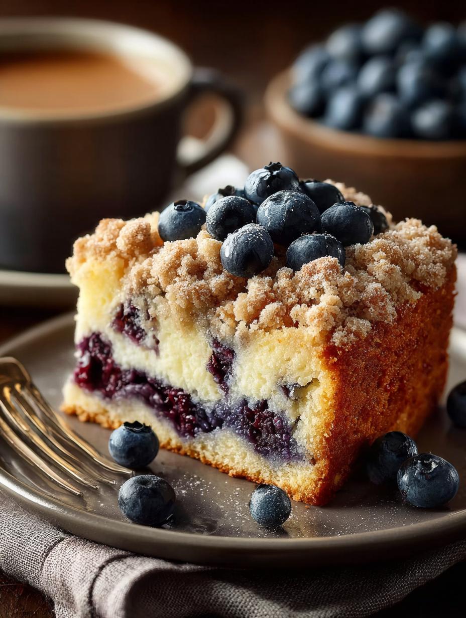 Delicious Blueberry Coffee Cake with Crunchy Topping - Blueberry Coffee Cake - main visual representation