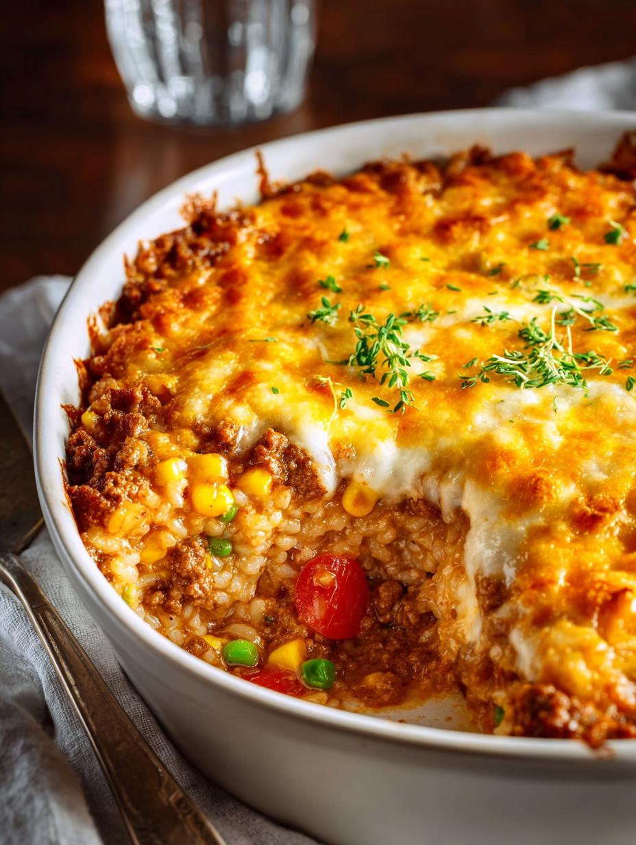 Cheesy Ground Beef Rice Casserole: 8 Comforting Servings - Cheesy Ground Beef Rice - additional detail
