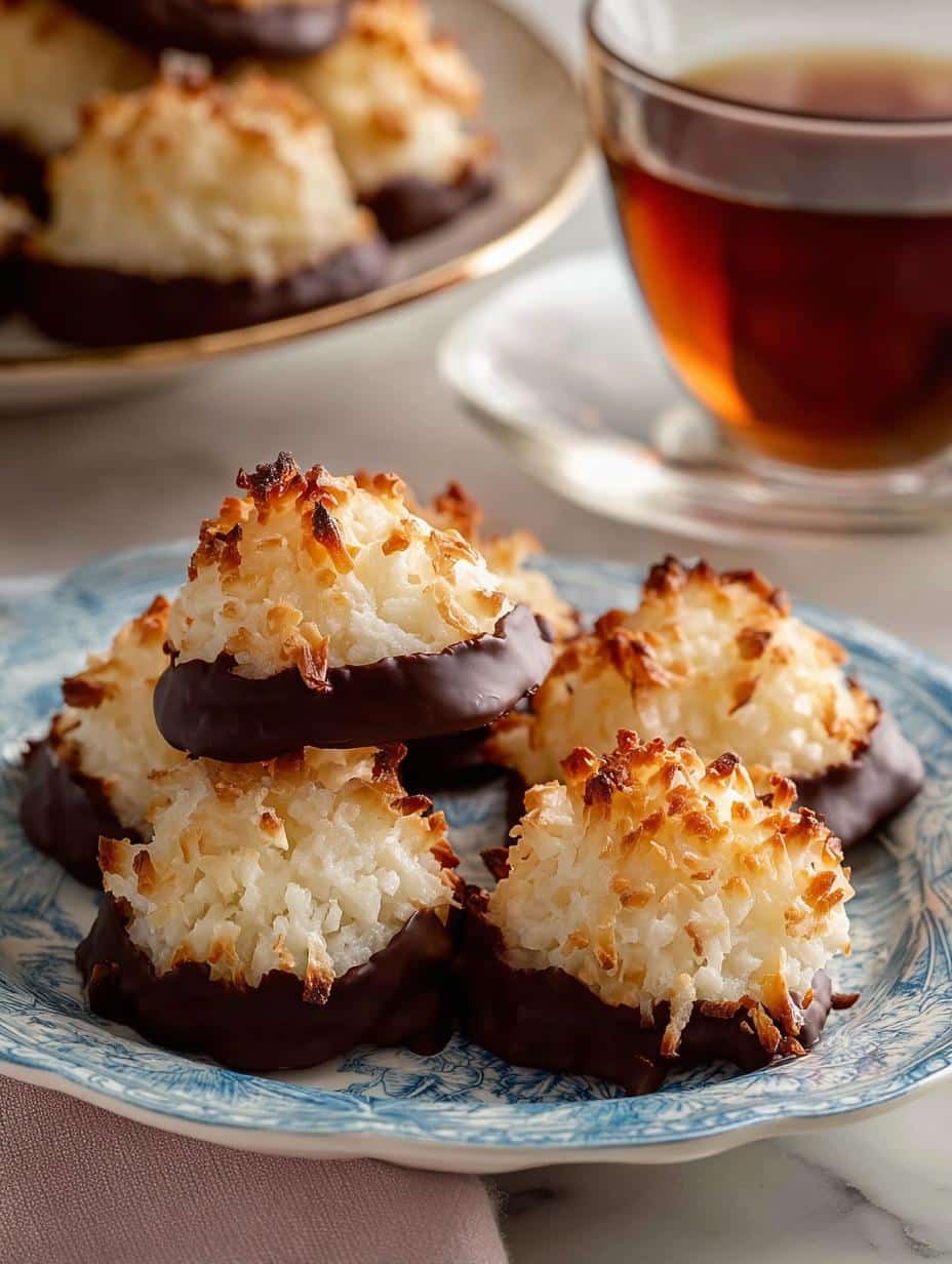 Chocolate Dipped Coconut Macaroons: 5 Irresistible Treats 3 Chocolate Dipped Coconut Macaroons: 5 Irresistible Treats - Chocolate Dipped Coconut Macaroons - additional detail