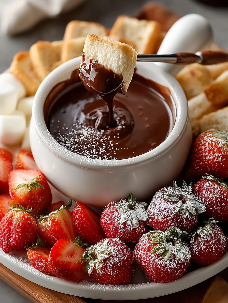 Delicious Chocolate Fondue Home with assorted dippers