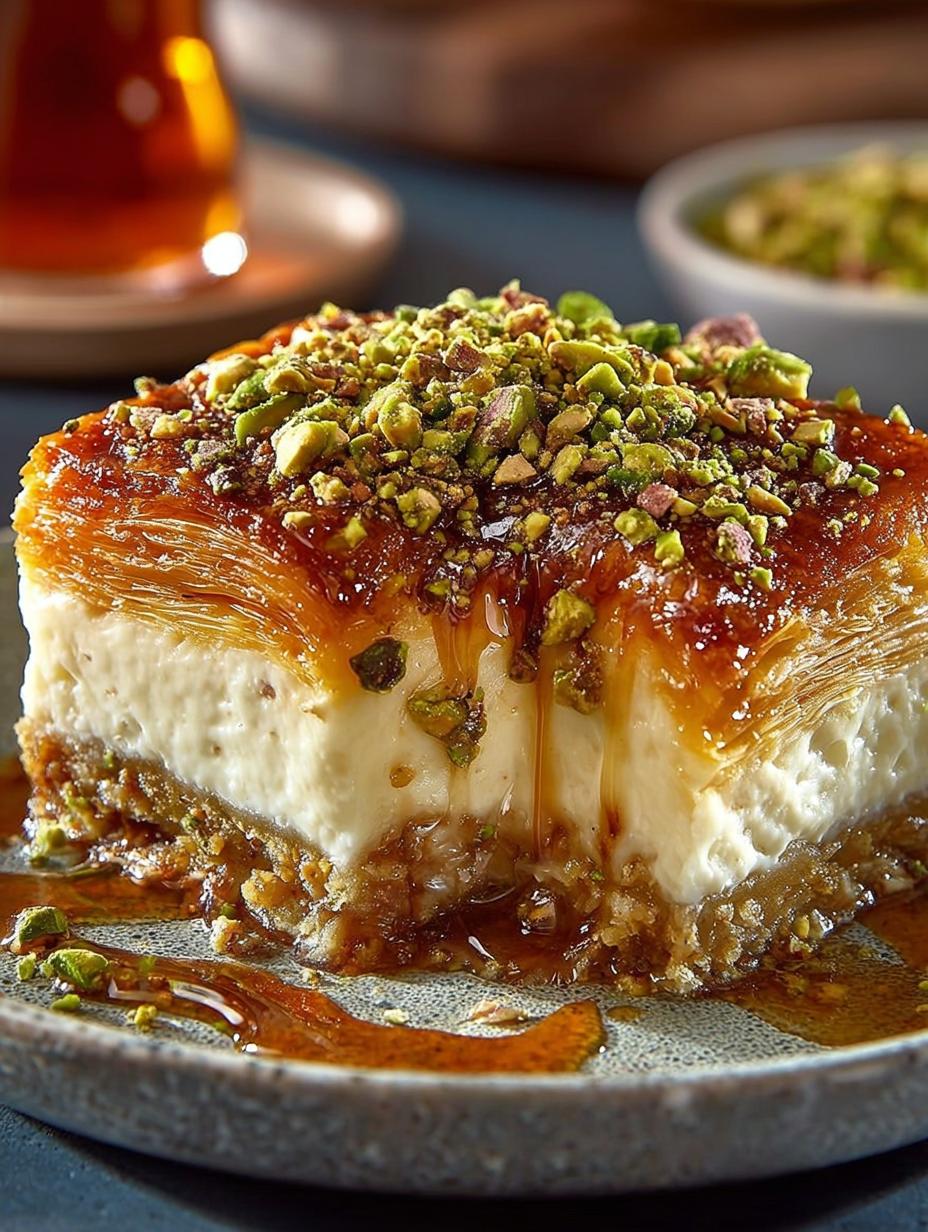 Honey Pistachio Baklava Cheesecake: A Heavenly Delight - Honey Pistachio Baklava Cheesecake - main visual representation