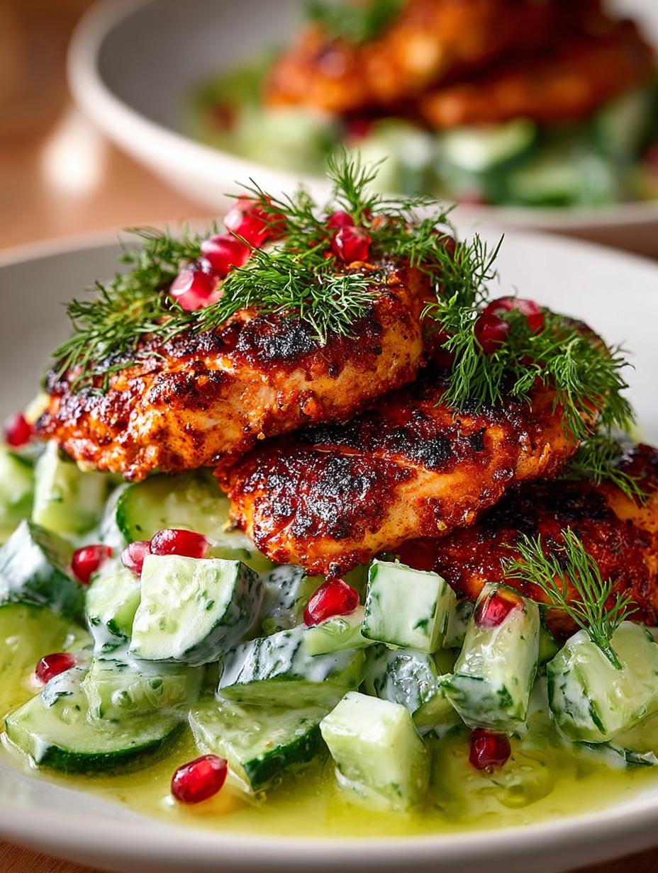 Spicy Mediterranean Chicken with Creamy Cucumber Salad - Spicy Mediterranean Chicken with - main visual representation