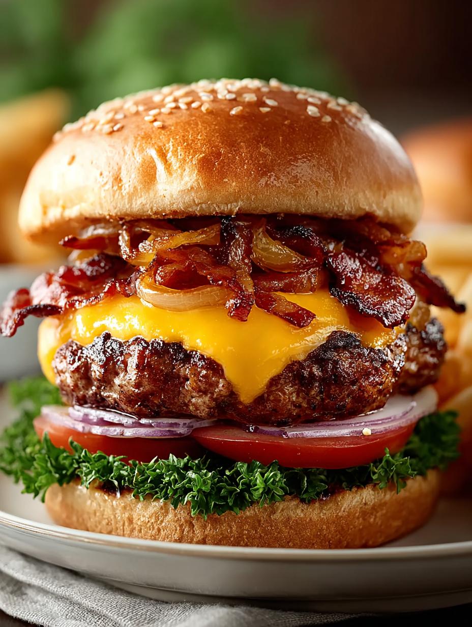 Ultimate Beef Bacon Cheeseburgers with Caramelized Onions - Beef Bacon Cheeseburgers with - additional detail