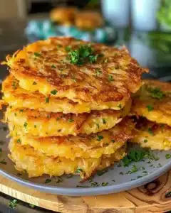 Amish onion fritters served on a plate, showcasing their crispy texture.