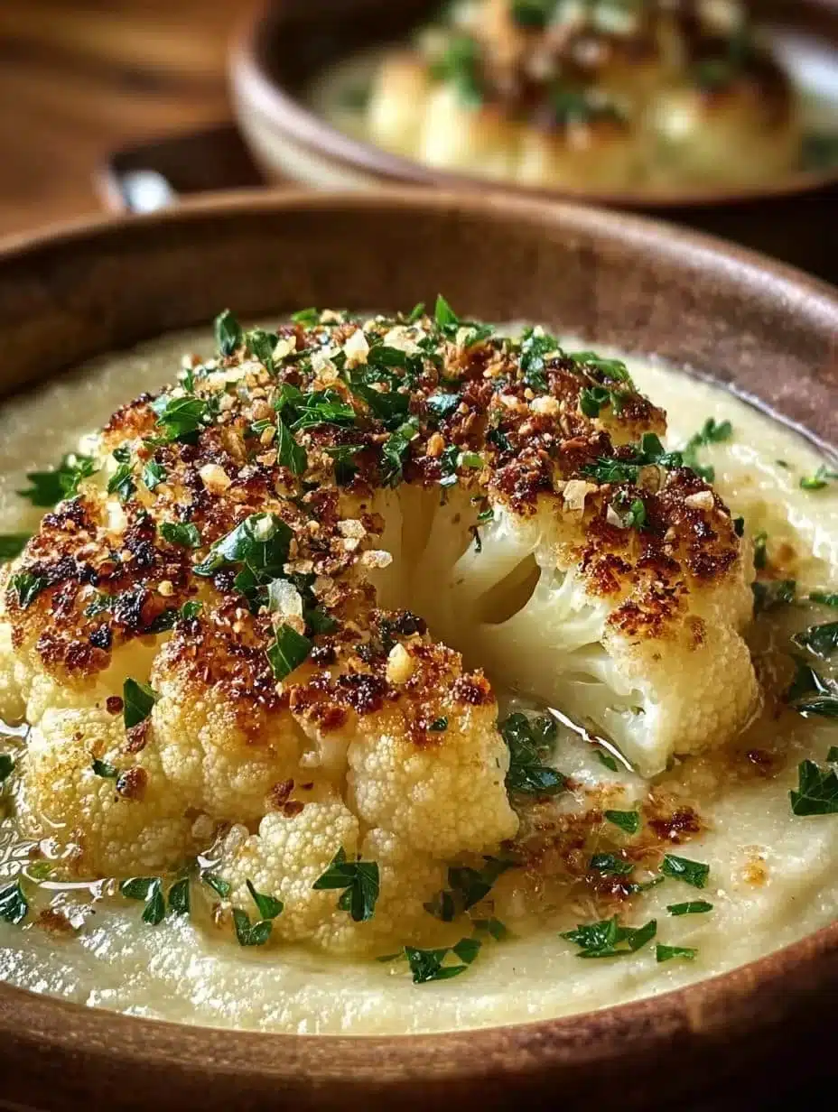 Asiago Roasted Garlic Cauliflower 1 Asiago roasted garlic cauliflower dish garnished and ready to serve
