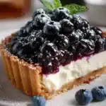 Delicious Blueberry Tart topped with mascarpone cheese and fresh blueberries