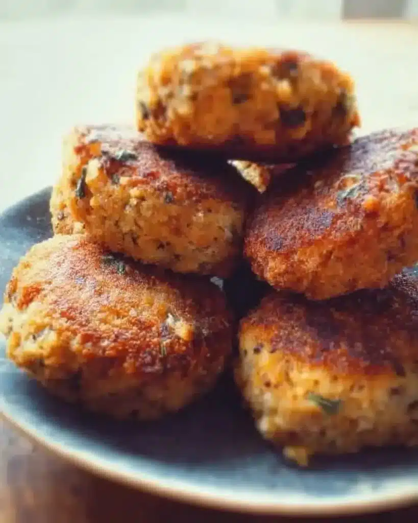 Homemade mini fish cakes made from canned sardines, served on a plate.