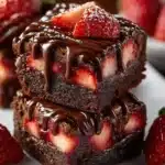 Delicious Chocolate Covered Strawberry Brownies with rich chocolate and fresh strawberries