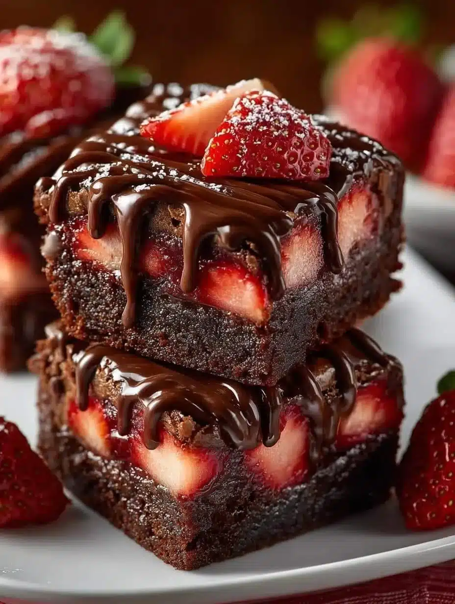 Delicious Chocolate Covered Strawberry Brownies with rich chocolate and fresh strawberries