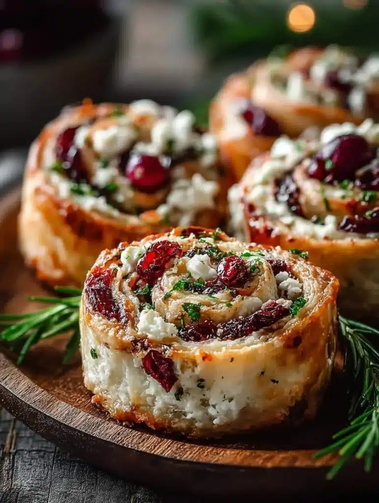 Delicious Christmas Cranberry Feta Pinwheels ready for holiday festivities