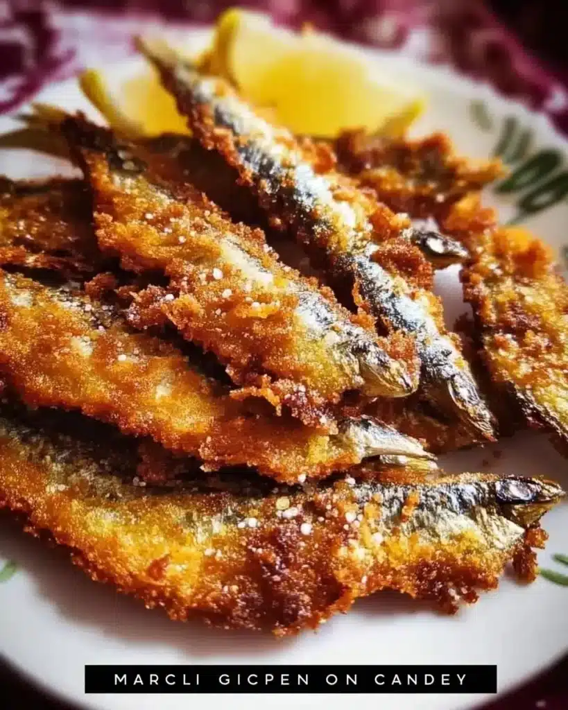 Plate of crispy fried sardines served as a Mediterranean appetizer
