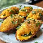 Delicious homemade jalapeño poppers with cheese filling and crispy coating.