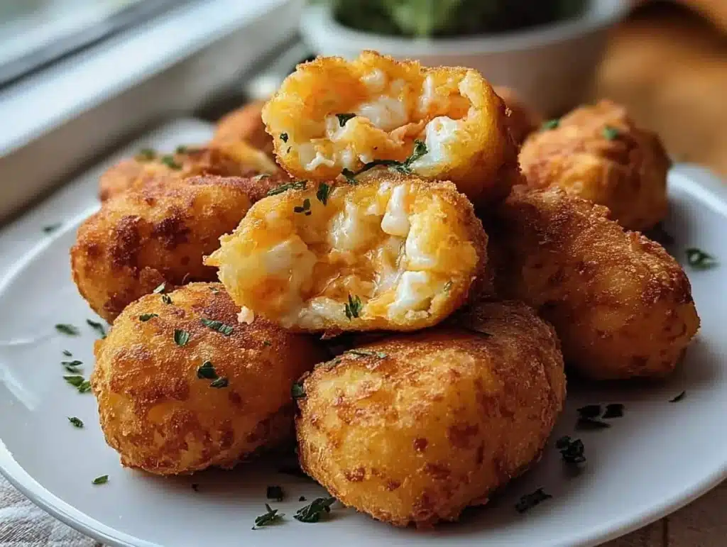 Plate of crispy Portuguese shrimp croquettes served with dipping sauce
