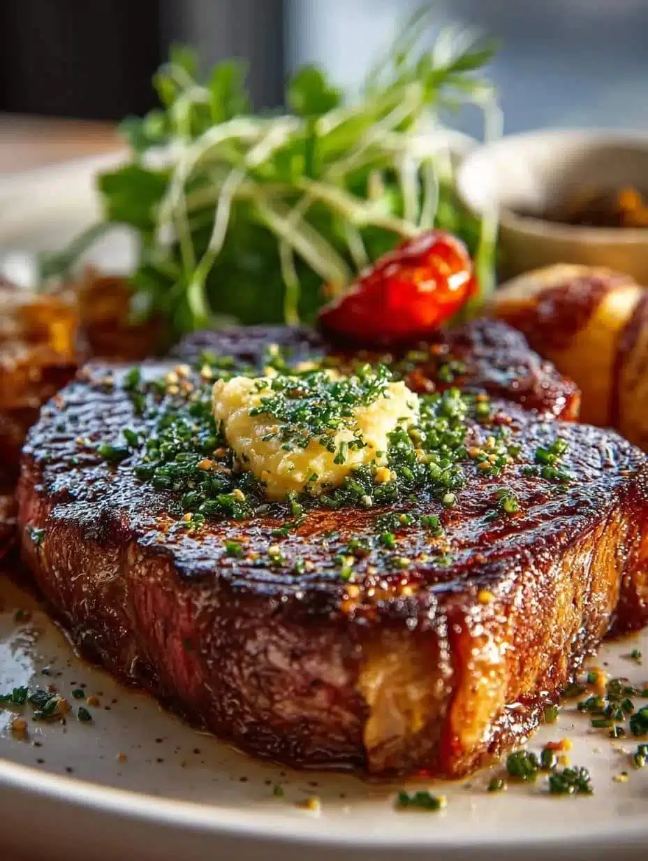 Sizzling Cowboy Butter Steak topped with rich, flavorful cowboy butter.