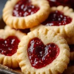 Baked Thumbprint Jam Cookies topped with vibrant fruit preserves