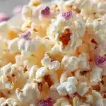 Valentine's white chocolate popcorn in a decorative bowl