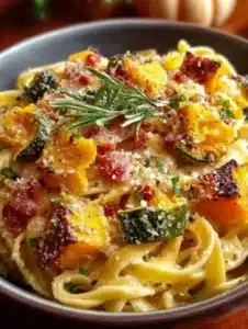 Delicious autumn sausage pasta served in a bowl, perfect for seasonal dining.