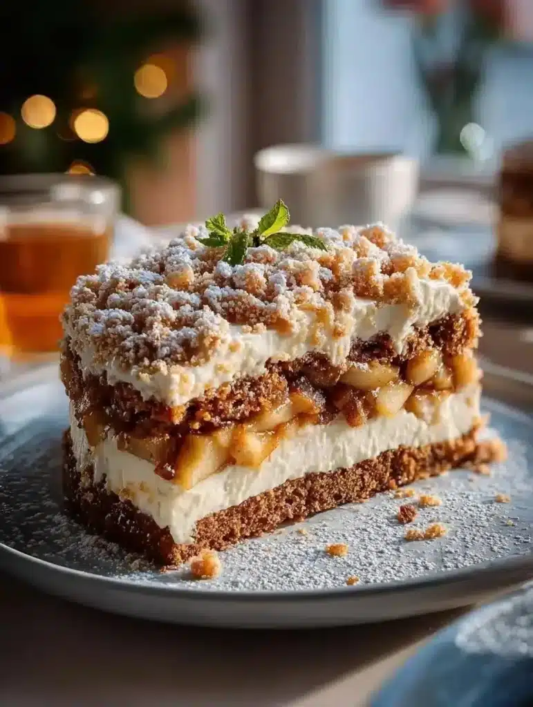 Delicious baked apple heaven cake topped with fresh apples and spices