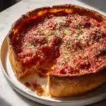 Delicious Chicago-style deep dish pizza with Italian sausage toppings.