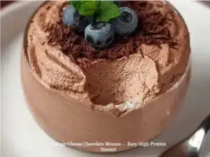 Delicious cottage cheese chocolate mousse served in a bowl, a healthy dessert option.