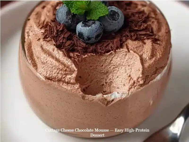 Delicious cottage cheese chocolate mousse served in a bowl, a healthy dessert option.