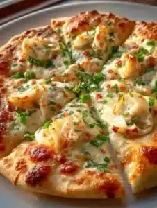 Crispy Crab Rangoon Pizza with cream cheese topping